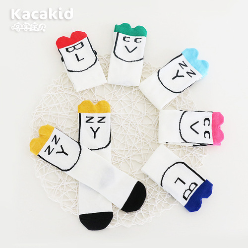 Wholesale early autumn colorful socks for boys and girls, cartoon 3D ear socks for children, cotton knee socks