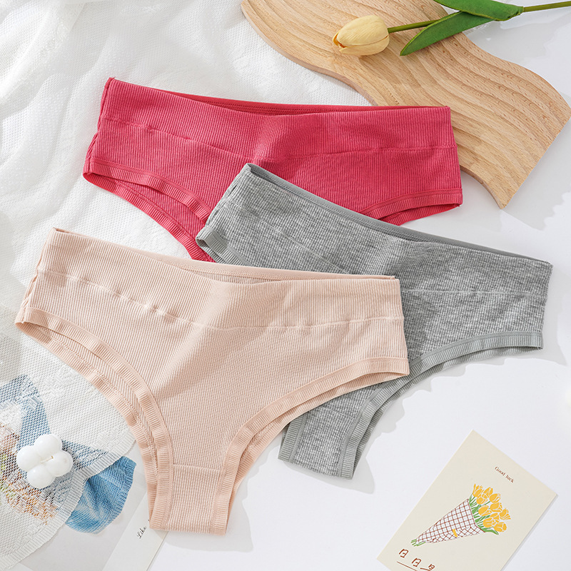 Multicolor Mid-Waist Threaded Panties Women's Pure Cotton Trousers Large Size Brazilian Pants Girls' Sexy Hip Thongs