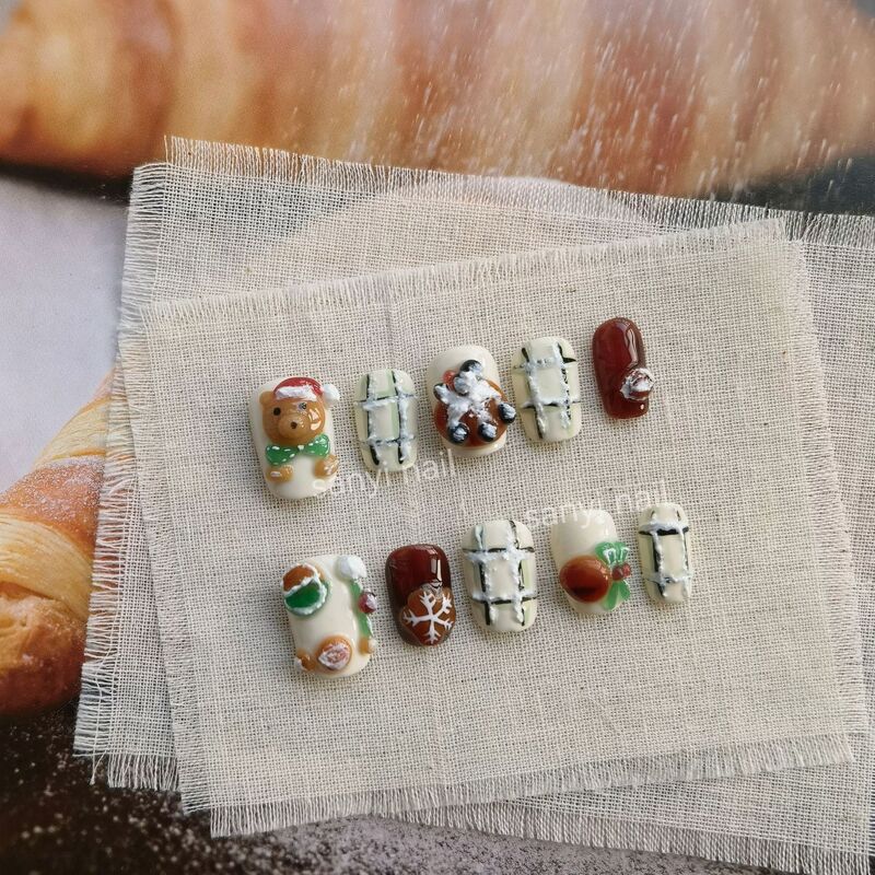 Wearable Nail Art Maillard Bear Nail Art Cute Cartoon Resin Bear Brown Bear Nails Handmade Wearable Nails