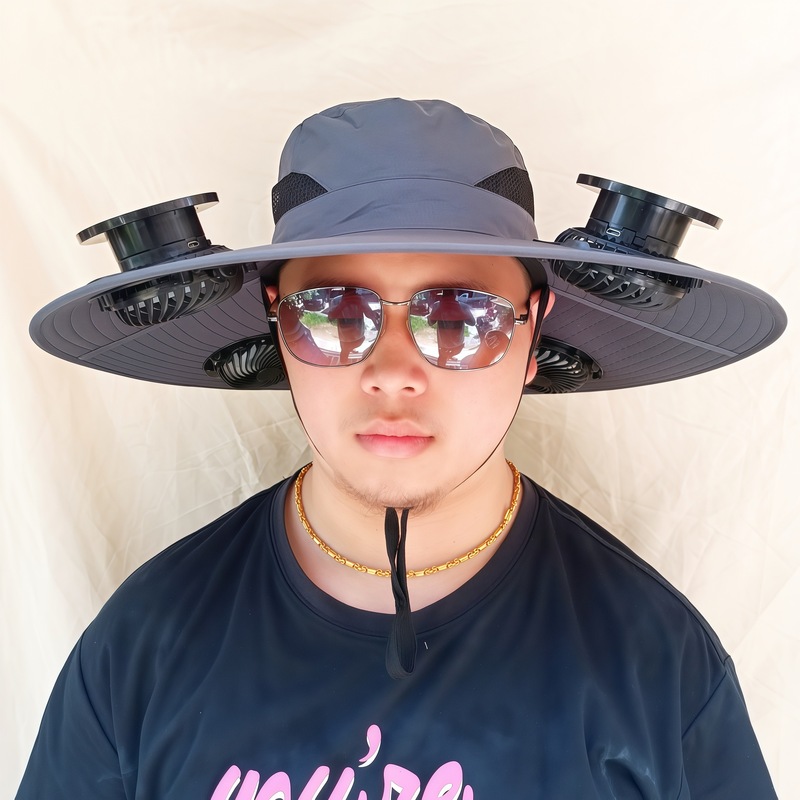ソーラーファン付き帽子、一体型釣り帽子、男性用アウトドア登山帽子、ファン付き帽子、600mAh、スチールリング付き|undefined