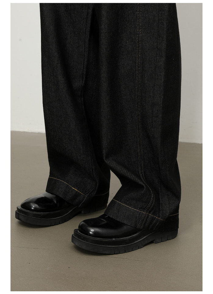 Quần jean nam denim đen dáng suông ống rộng kiểu banana lưng giữa, phong cách đường phố — Denim đen chi tiết 13