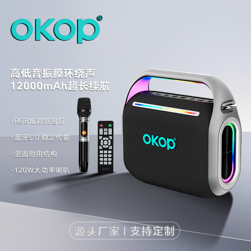 8003 Party Bluetooth Speaker Outdoor Rgb Atmosphere Light Microphone Ultra-Long Battery Life Square Dance Audio Cross-Border