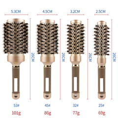 廠家直供金色圓筒捲髮滾梳專業造型鬃毛梳導熱鋁管陶瓷滾梳美發梳