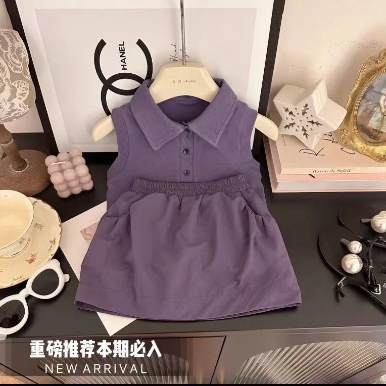 Niños sin mangas niñas 2025 traje verano niñas falda corta color sólido bebé solapa chaleco traje de dos piezas