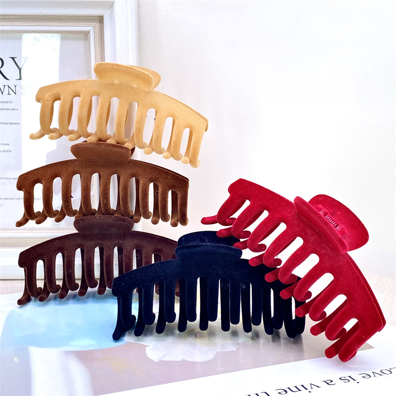 Cross-border otoño e invierno flocado horquilla grande negra pinza clip de tiburón simple de alta calidad tocado para el cabello de los niños accesorios para el cabello