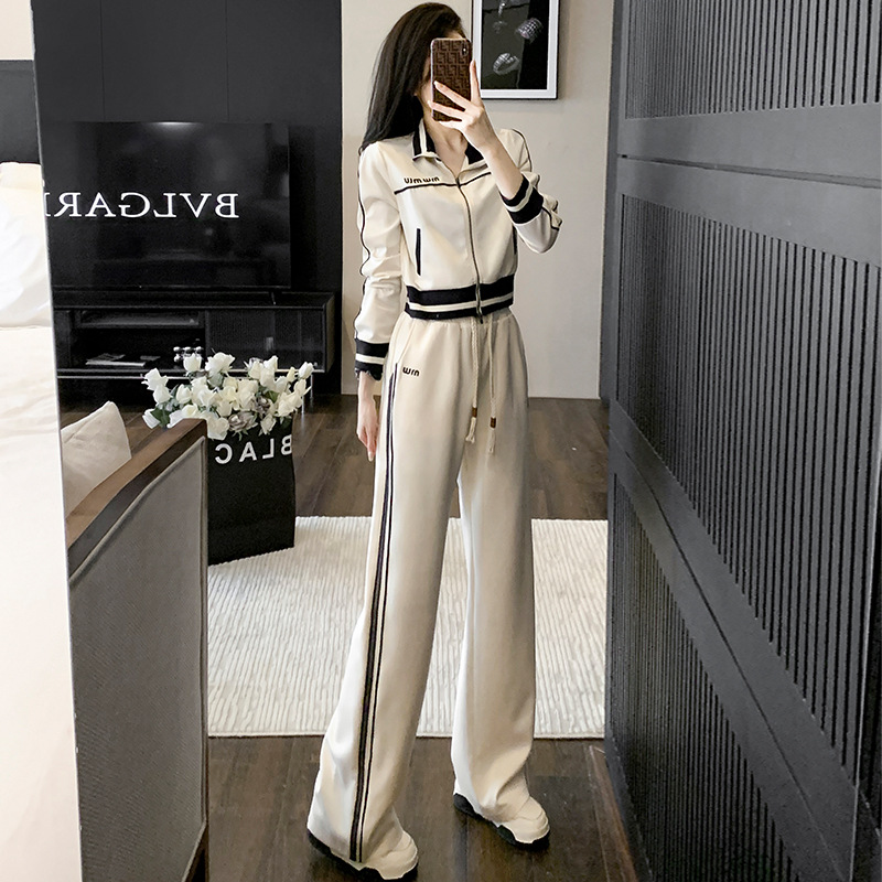 2023 Autumn Casual Sports Suit Women's Sweater Jacket High-End Street Fashionable Age-Reducing Western Style Two-Piece Trendy Set