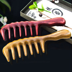 Wholesale Green Sandalwood Comb with Large Handled, Thickened Acupressure Massage Comb, Wide-Tooth Zitan Wood Curling Comb for Children's Use
