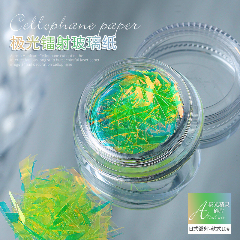 Aurora elfo fragmentos irregulares celofán Corte libre tira flash colorido láser papel uñas pegatina al por mayor