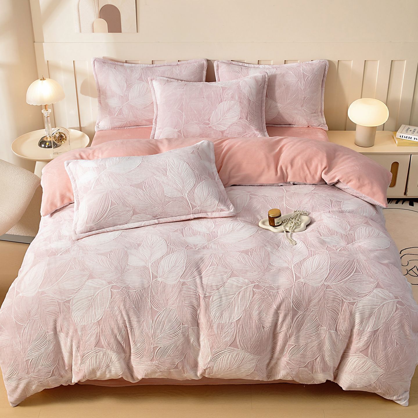 Invierno con ropa de cama de lana de cuatro piezas, ropa de cama de lana de leche gruesa, ropa de cama de lana de coral, ropa de cama de lana de invierno de tres piezas