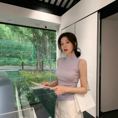 港米服饰/2025秋冬款半高领背心56支羊毛无袖针织上衣女夏季新款