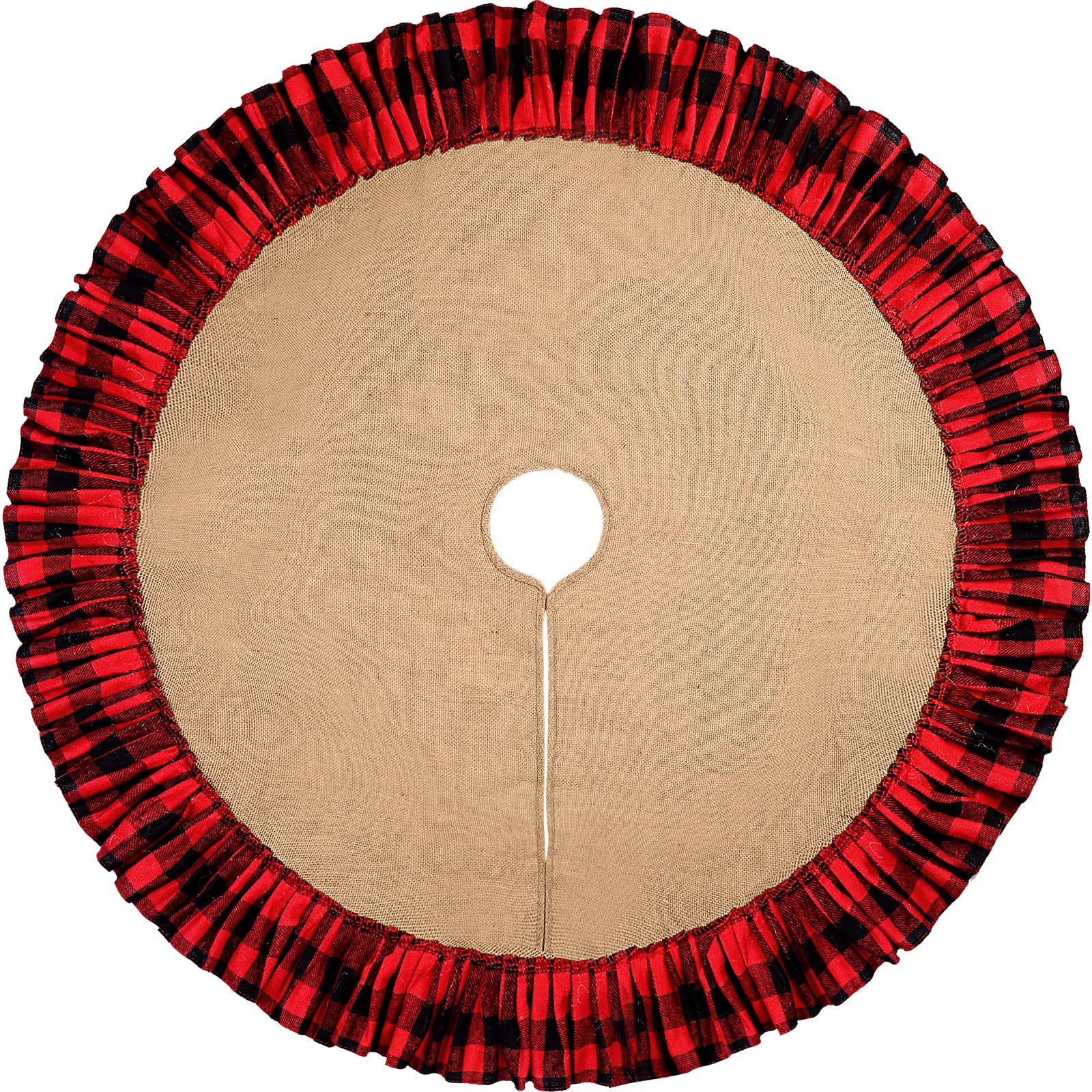 Cruzar la frontera nueva decoración del árbol de Navidad plisado negro y rojo Lino a cuadros árbol de Navidad falda de árbol de encaje