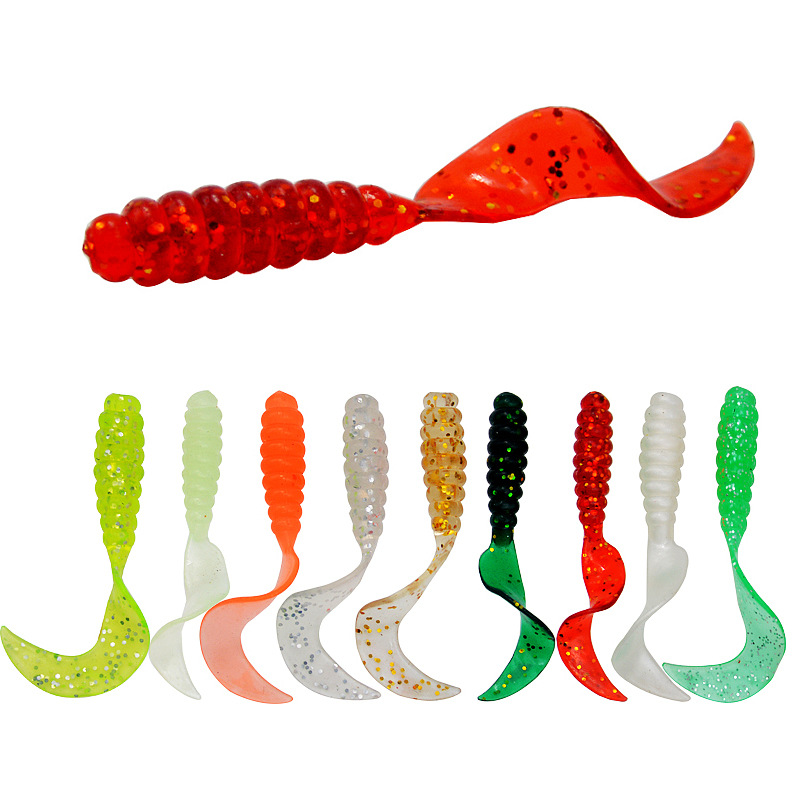 單尾卷尾蛆蟲路亞軟餌6cm 2g多色軟蟲仿生假餌路亞餌軟蟲魚餌漁具