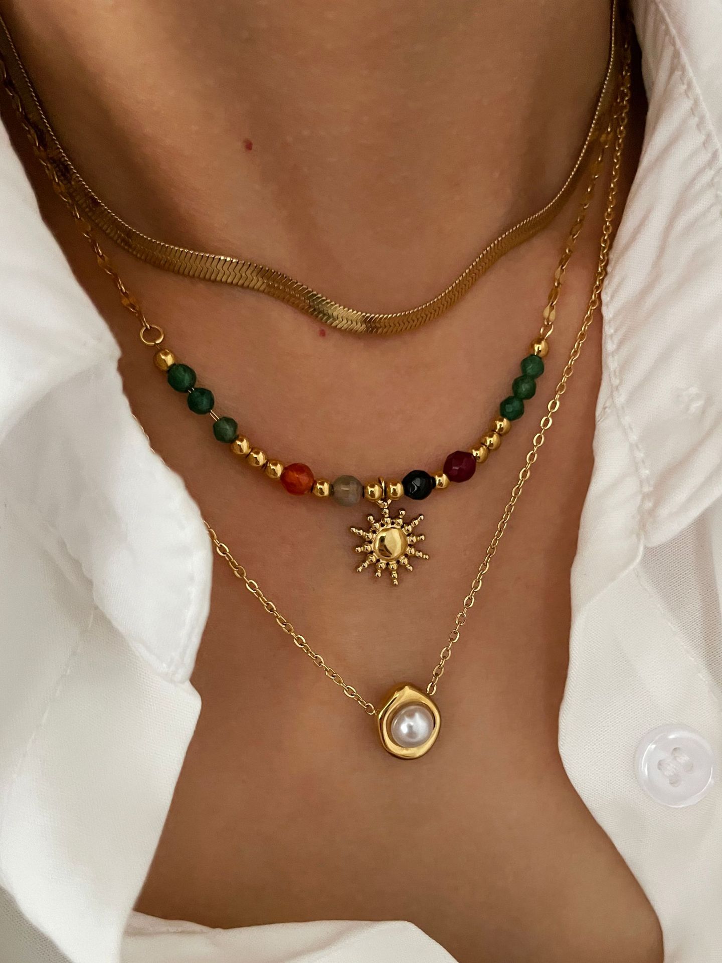 Real Gold Plated Plating Material PVD Coated Real Gold Plated Geometric 304 Stainless Steel Vintage Style Classic Style Waterproof Non Tarnish Surgical Steel Necklace