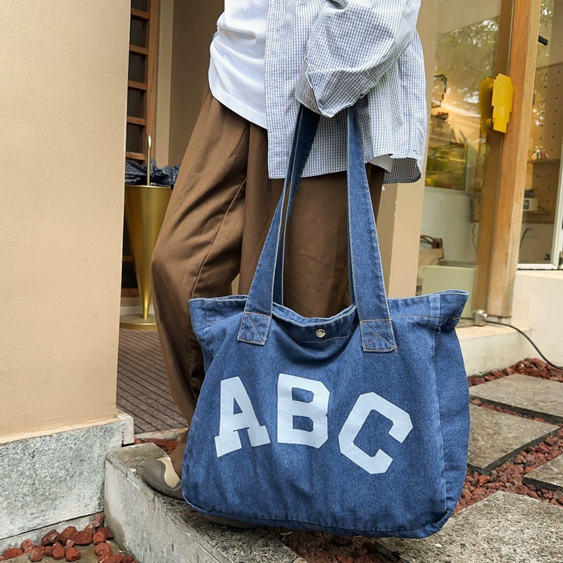 Japanese one-shoulder bag, denim cloth, brand capacious shopping bag