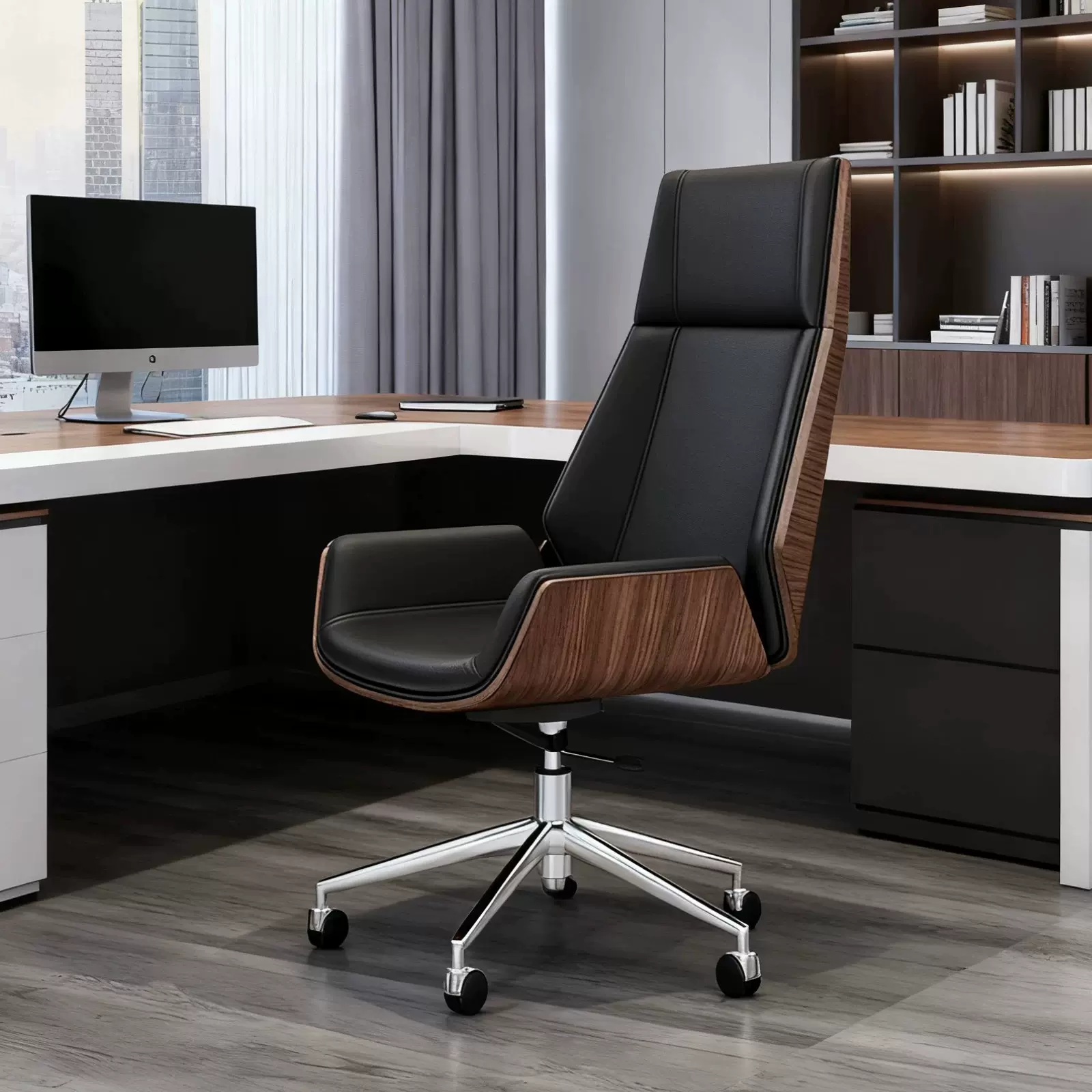 皮质老板椅升降旋转人体工学椅舒适久坐办公室电脑椅家用书桌椅子