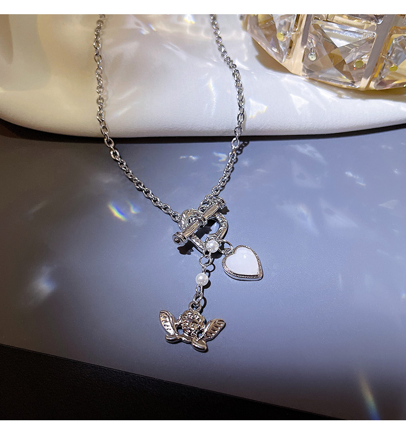 Fashion Titanium Steel Heart Angel Pearl Necklace Wholesale Nihaojewelry display picture 5