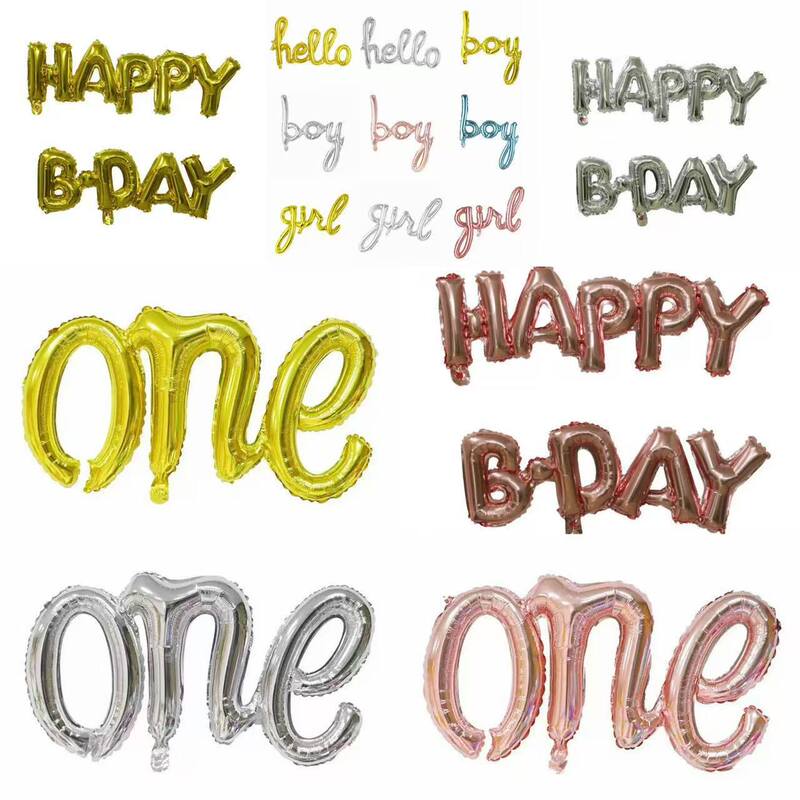 One-Piece English Letters Hello Boy Girl One Happy B.Day Birthday Decoration Aluminum Foil Balloons One-Piece English Letters Hello Boy Girl One Happy B.Day Birthday Decoration Aluminum Foil Balloons