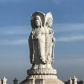 大型花岗岩三面观音像 观世音石头图片大全集 寺庙大型石雕佛像