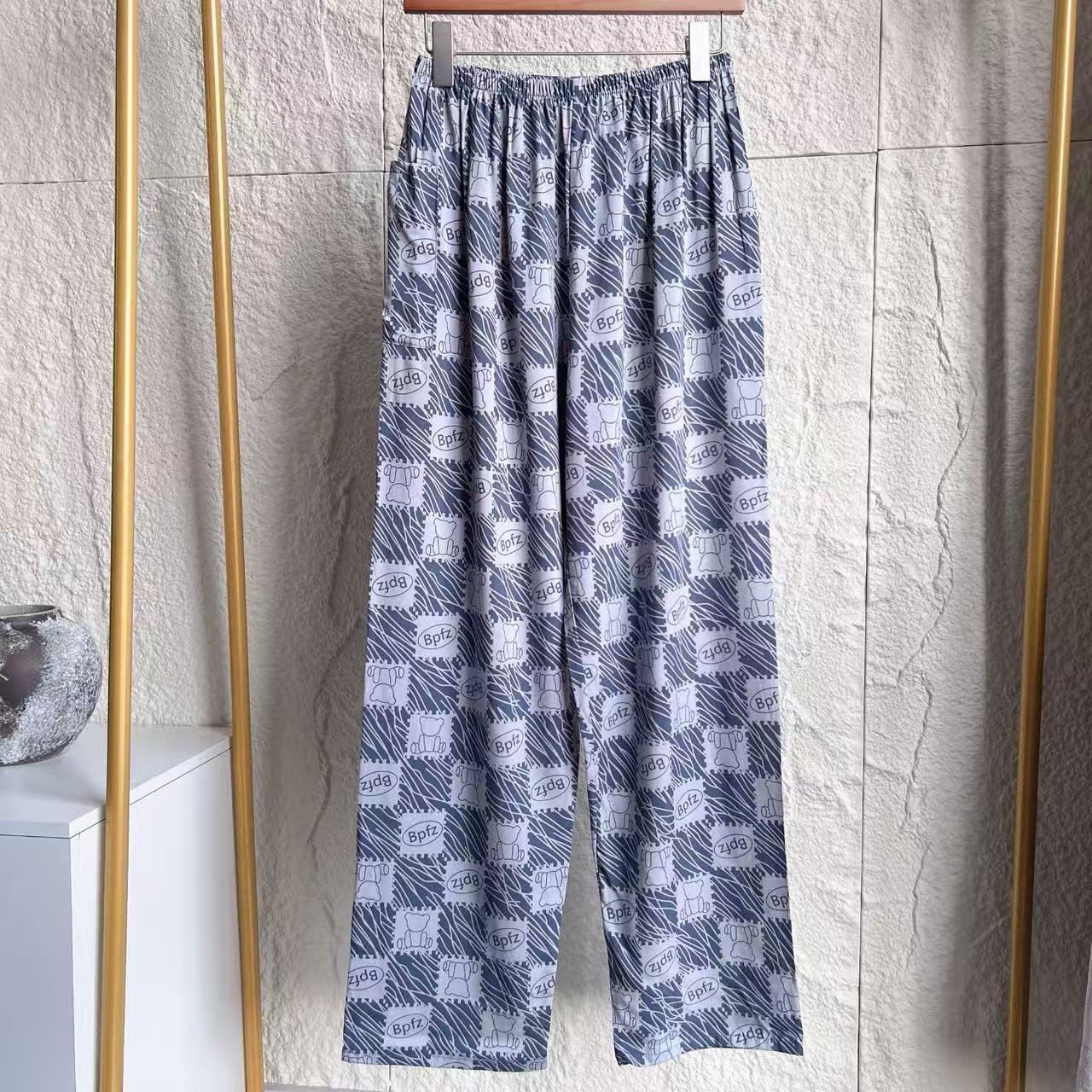 남성용 긴 바지 스타일 2 격자무늬 곰돌이