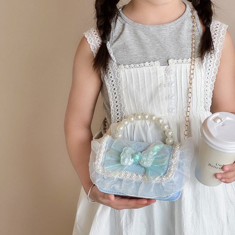 Nuevo encaje perla arco bolso cuadrado bolso de estilo extranjero versátil pequeño viento fragante bolso de chicas bolso de moda bolso de niños