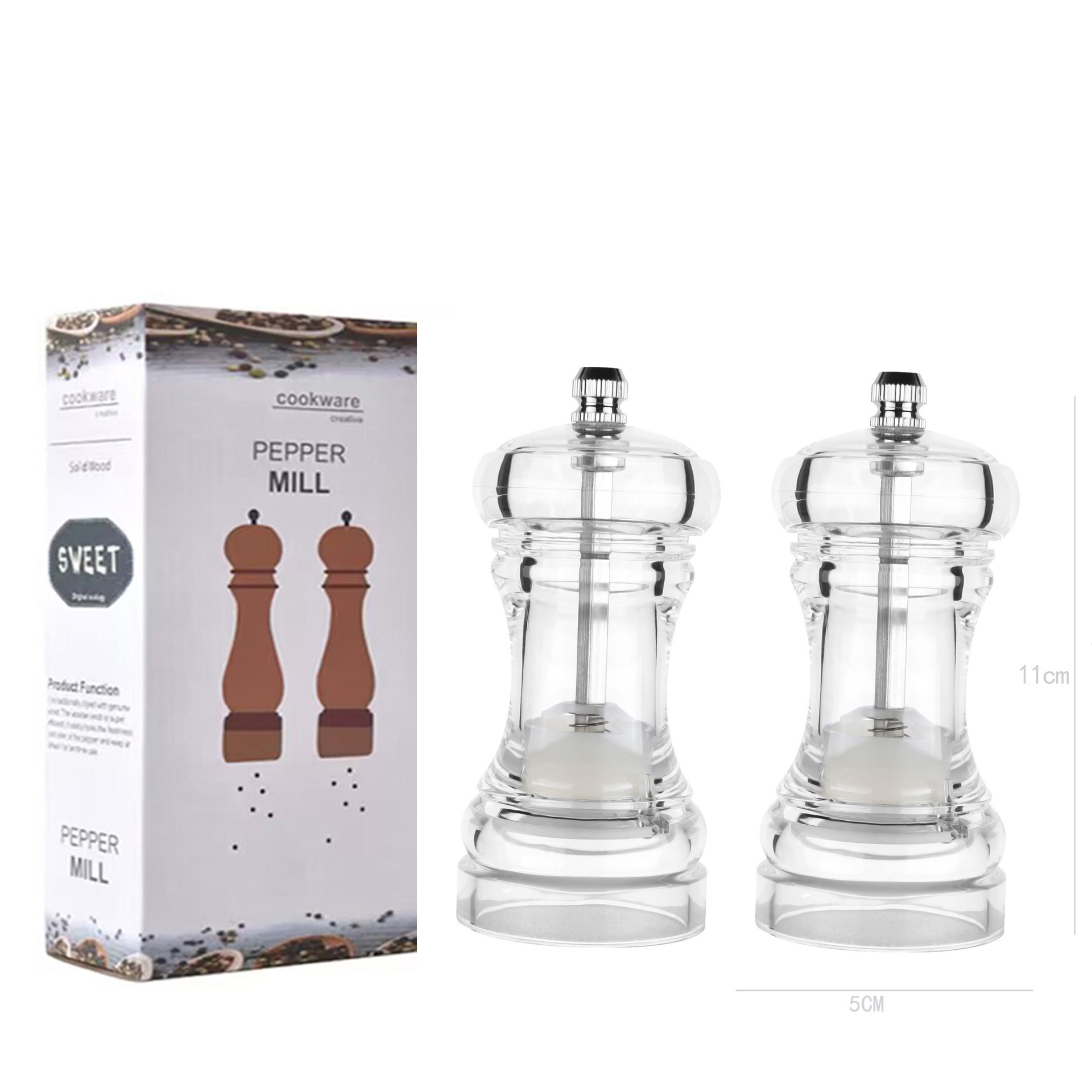 Molinillo de pimienta manual de acrílico con mecanismo cerámico