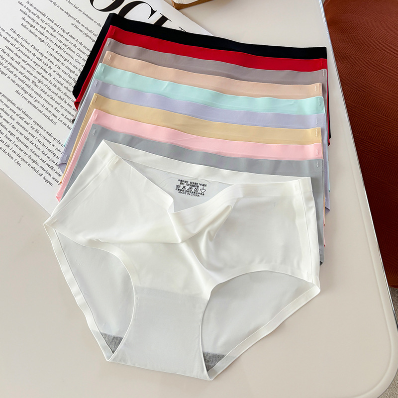 Women's Ice Silk Underwear, Seamless Underwear, One-Piece Underwear, Breathable Mid-Waist Sexy Women's Underwear Briefs 810