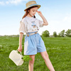 girl Short sleeved suit Western style 2021 new pattern CUHK summer shorts Two piece set girl 13 Girls of summer