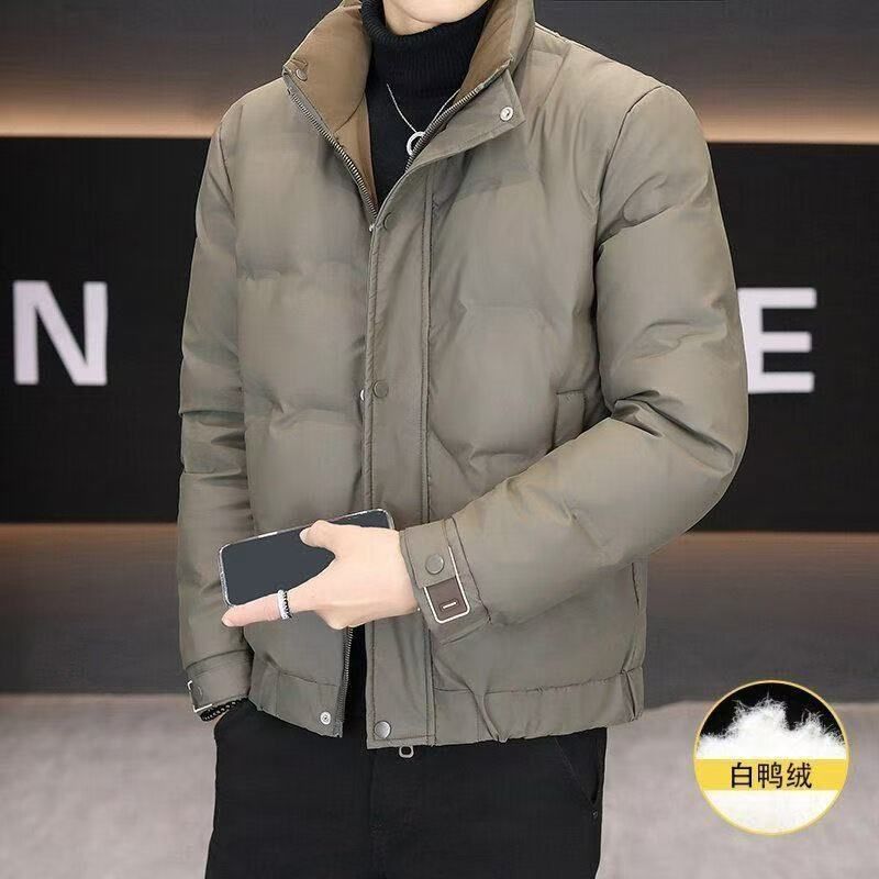 中青年商务鸭绒羽绒服防水防污保暖修身立领短款外套2025冬季新品