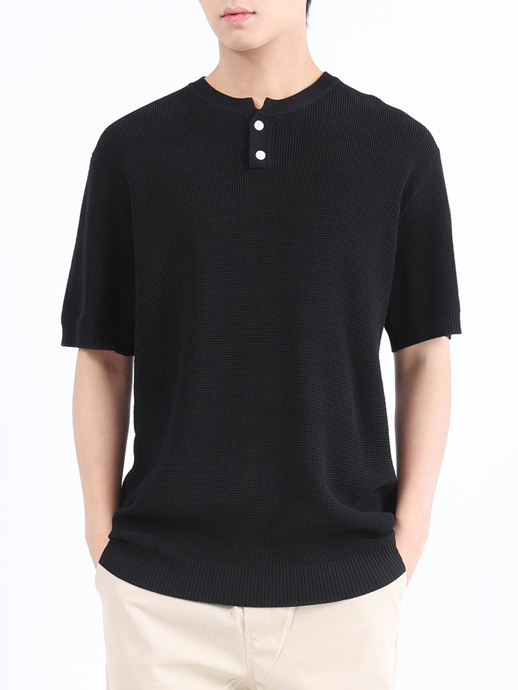 Hielo de alta gama, camiseta de cuello Henry de punto de manga corta, camiseta de lujo ligera, camiseta casual de alta calidad, chaqueta para hombre.