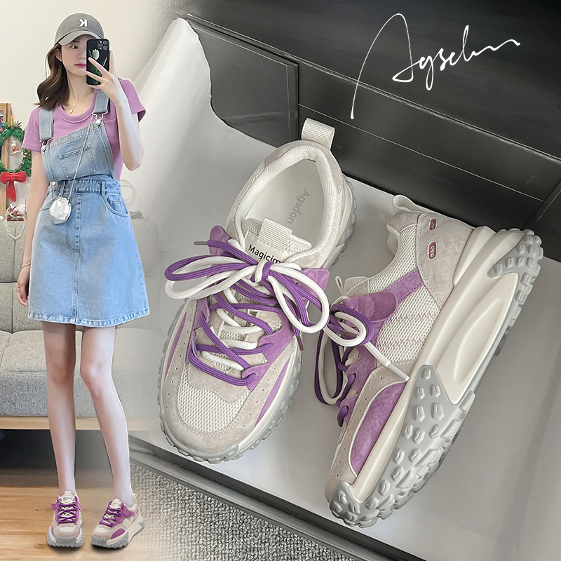 Zapatillas Augusden de suela gruesa para mujer, modelo nuevo primavera 2026, estilo universitario, zapatillas casuales de malla que estilizan, a la moda.