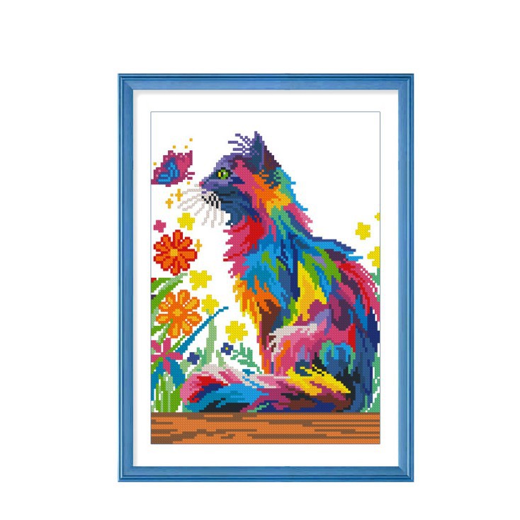 Artículos de venta al por mayor del fabricante para comercio exterior transfronterizo: Kit de bordado DIY de punto de cruz con diseños de mariposa, flor, gato y animales adorables. image 6