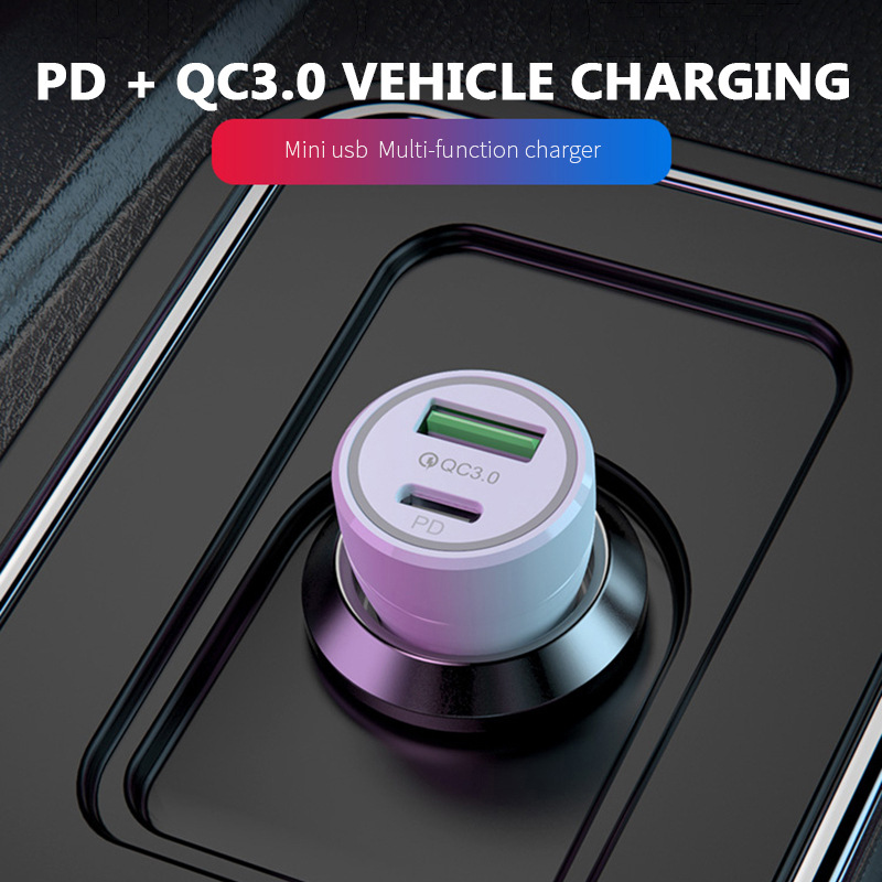 QIHANG 外贸车载充电器9V2A PD+USB 36W超级车载快充可印LOGO套装