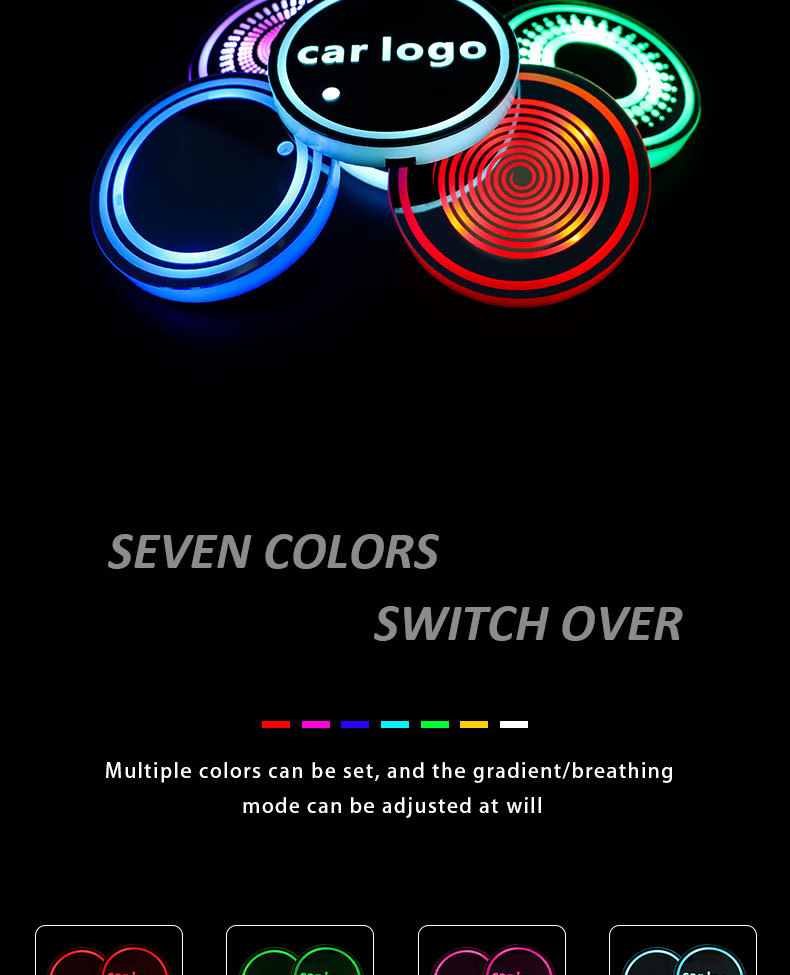 Car Led Luminous Water Coaster, Colorful Water Coaster, Car Atmosphere Light, Solar USB Charging, Anti-Slip Coaster