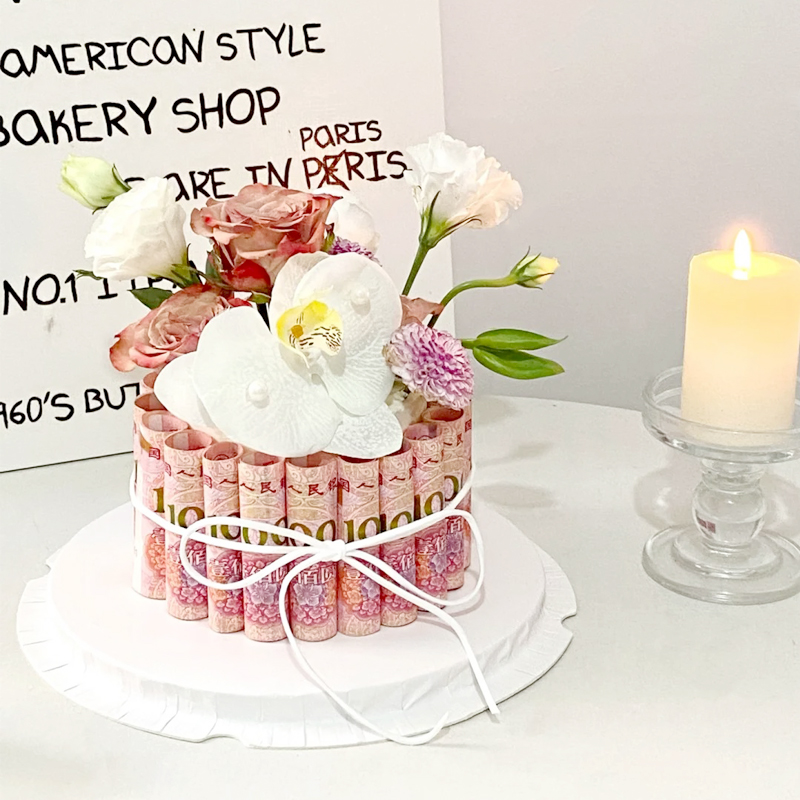 批创意圆形花泥蛋糕花盒钱花束有钱花DIY材料惊喜包装圆盒生日礼