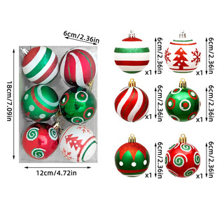 European and American Supermarket Wholesale Christmas Decorations 6cm 6 Transparent Boxed Painted Christmas Balls Christmas Tree Pendants