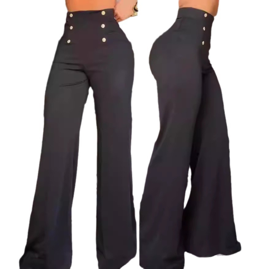 Slim Fit Double Breasted Flared Trousers For Women Elegant Unique Slightly Elastic Bottoms_voghion.com