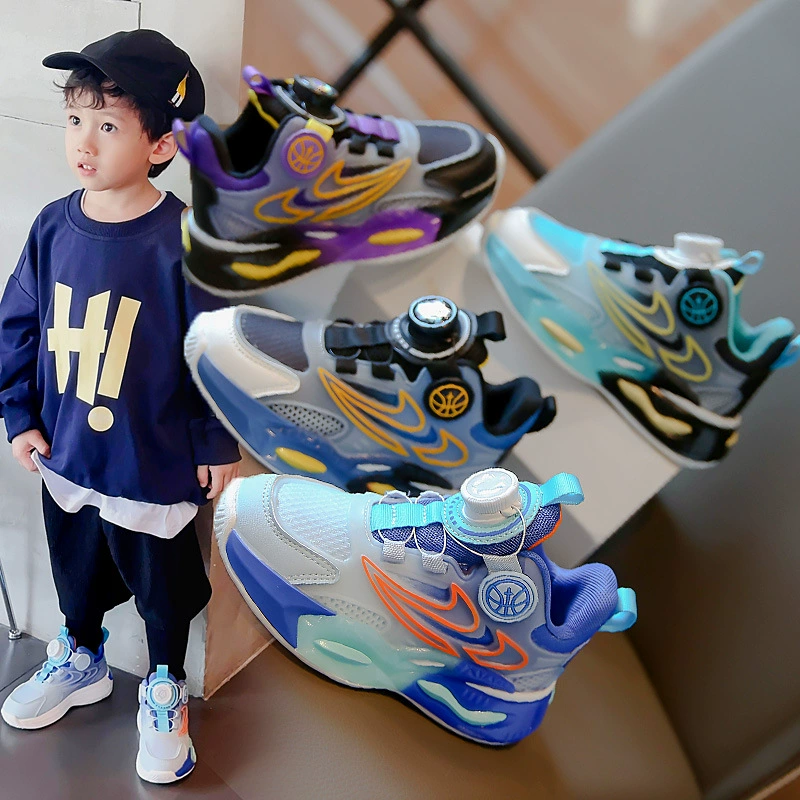 Детские кроссовки 2024 весна, Новая повседневная обувь для средних и больших детей с вращающейся пуговицей, студенческие кроссовки, детская обувь для мальчиков