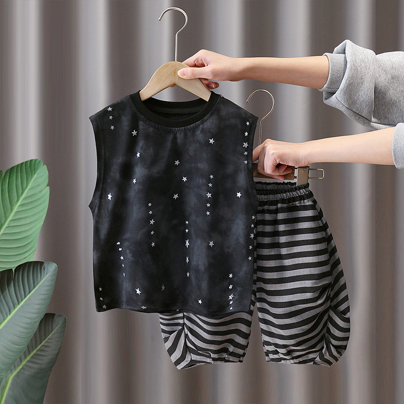 7324 traje sin mangas para niños verano 2025 nuevo chaleco rasguños para niños verano moda pantalones cortos de mezclilla coreanos