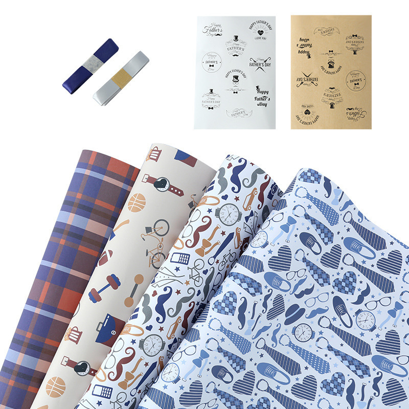 Papel de regalo de día de padre transfronterizo Papel de regalo de vacaciones de los hombres papel de bricolaje hecho a mano en stock al por mayor