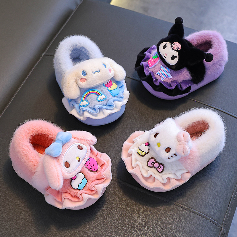 KULOMI invierno niñas zapatillas de algodón calentamiento y pelusa para niños en el hogar EVA bolsa de niños tacones de algodón