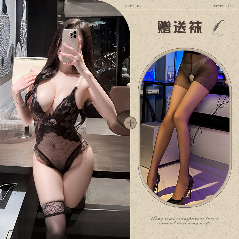 Black+black open crotch socks