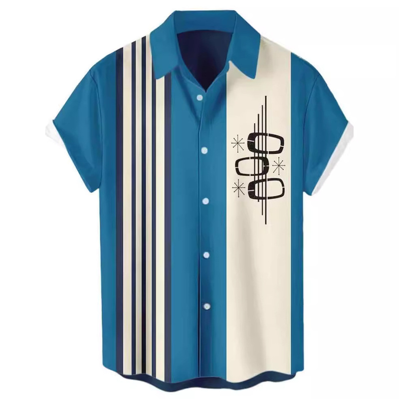 Hawaii men's 3D digital printing short sleeve lapel plus size shirt independent station Amazon foreign trade to map