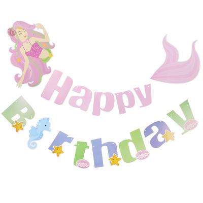 Dibujos animados sirena tire bandera triángulo bandera niños niña fiesta de cumpleaños fiesta decoración banner Bunting al por mayor