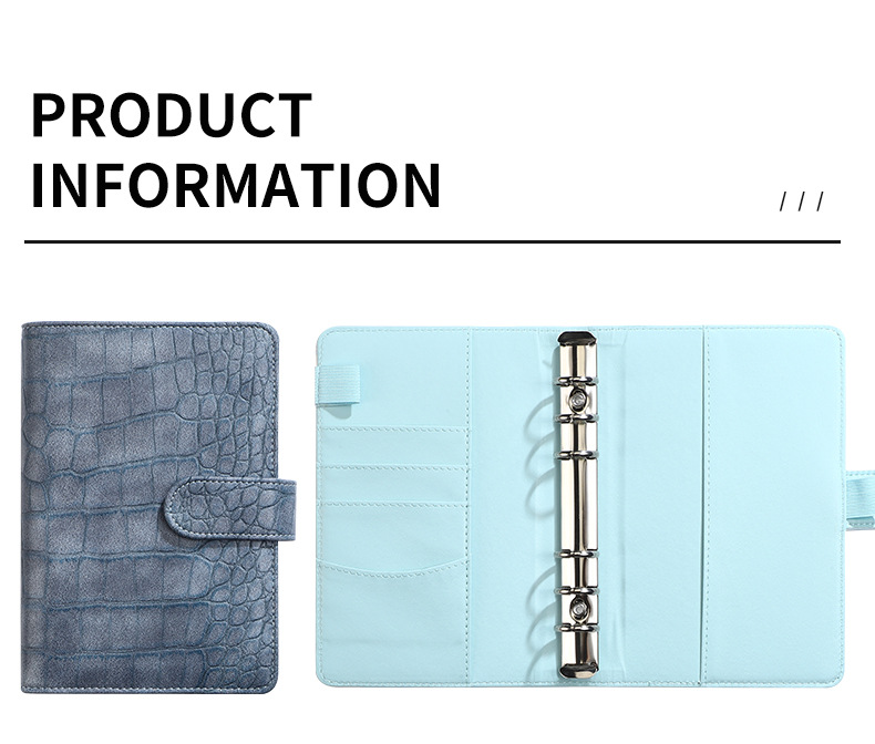 A6 neue Krokodil farbe 6 Ringbuch Pu Clip-On Notebook Leder Lose blatt Notebook Cover Notebooks Journal Briefpapier – Detail 4