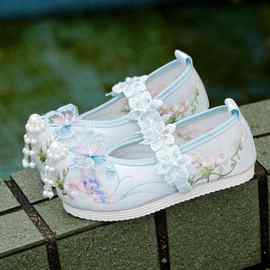 老北汉服鞋子女童中国风春季女宝宝儿童布鞋古风古装手工绣花鞋