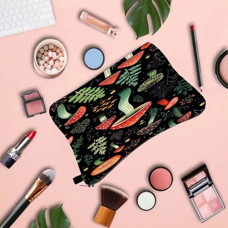 Transfronterizo Amazon nuevo maquillaje pintado bolsa de impresión de lino impermeable doble cara bolsa de almacenamiento