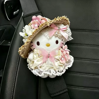Cute Hellokitty Car Seatbelt Cover, Car Seatbelt Shoulder Pad, Seatbelt Decoration, Anti-Wear Clothing (Seat belt shoulder pad) - princess-pink-butterfly-kitty-summer-shoulder-strap-black-1