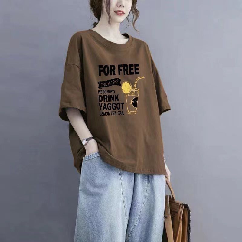 Bargain~ Plus-Size Women's Cotton Short-Sleeve Shirt, Loose Fit, Slimming, Versatile Round Neck Half-Sleeve Top Bargain~ Plus-Size Women's Cotton Short-Sleeve Shirt, Loose Fit, Slimming, Versatile Round Neck Half-Sleeve Top