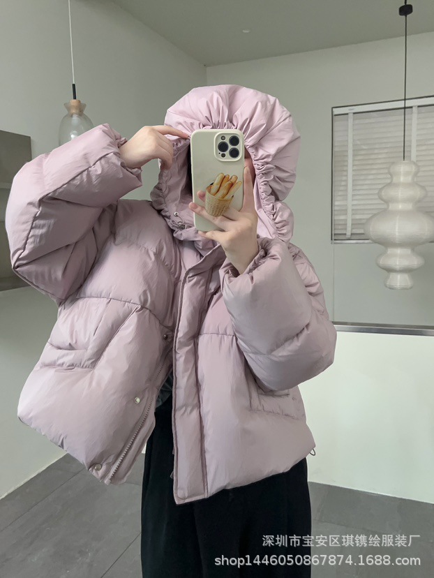 琪镌绘制立领羽绒服女装短款冬季新款甜美白鸭绒显瘦面包服81647