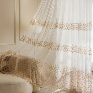 Cross-border modern minimalist leaf embroidery window curtain living room bedroom dining room finished curtain gauze curtain factory wholesale